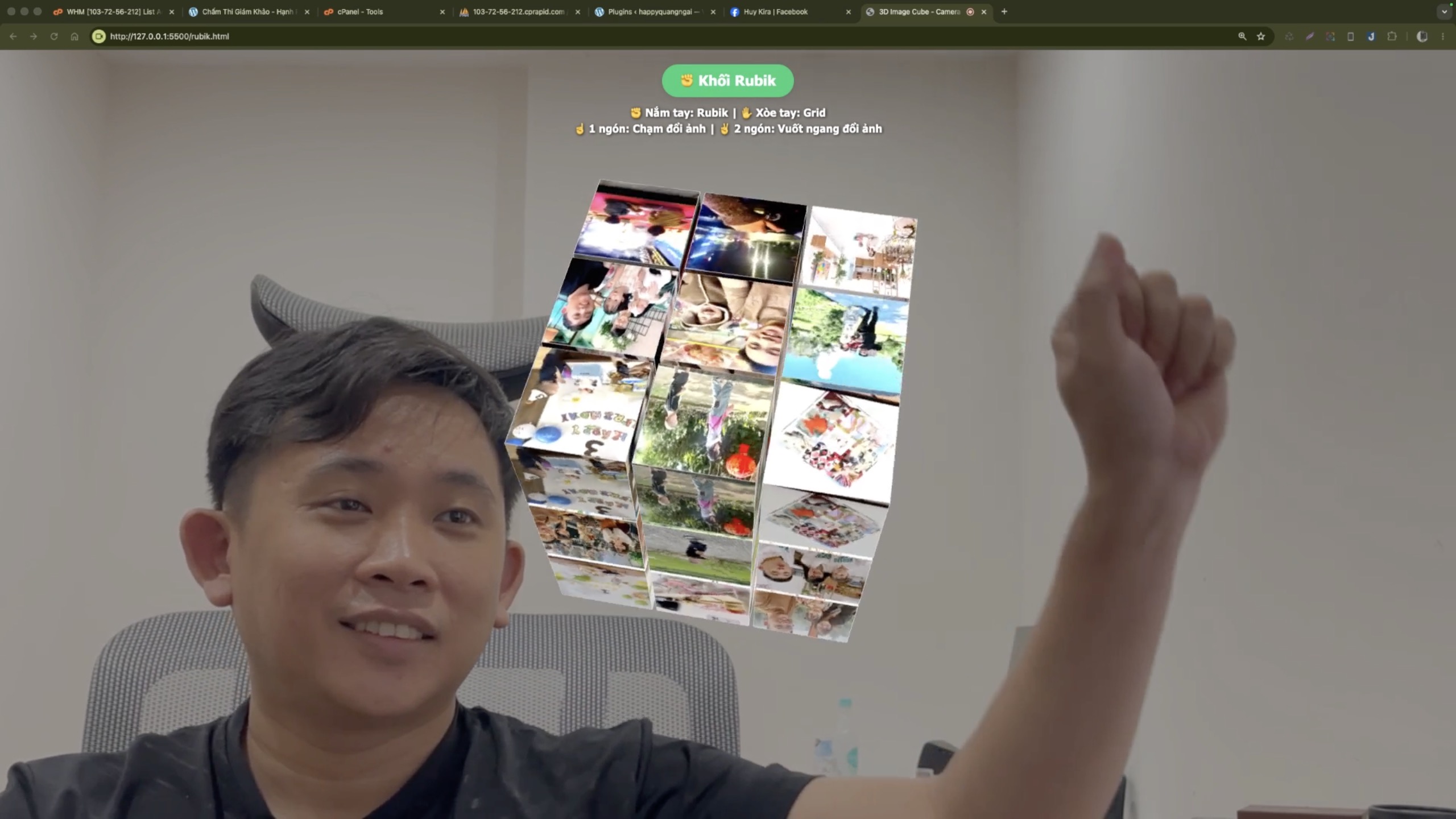 Prompt trình diễn hình ảnh 3D bằng tay trước camera