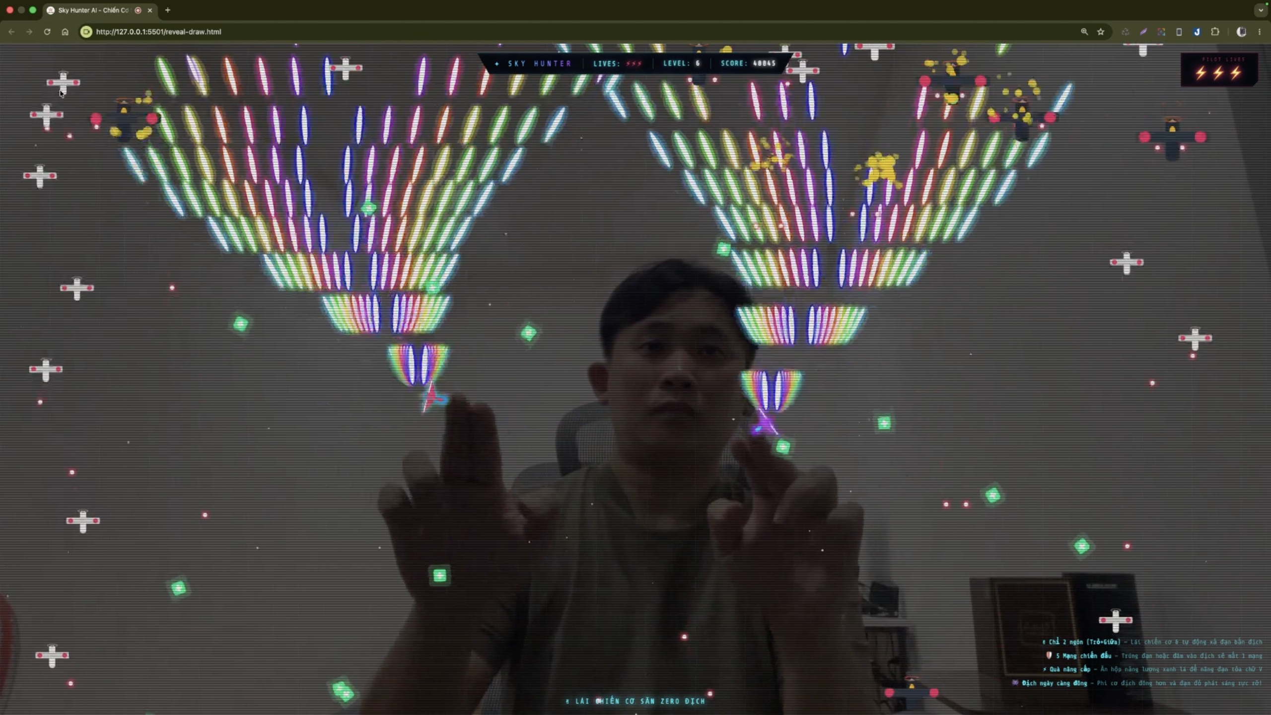 Prompt game chiến cơ siêu hạng cử chỉ tay trước camera