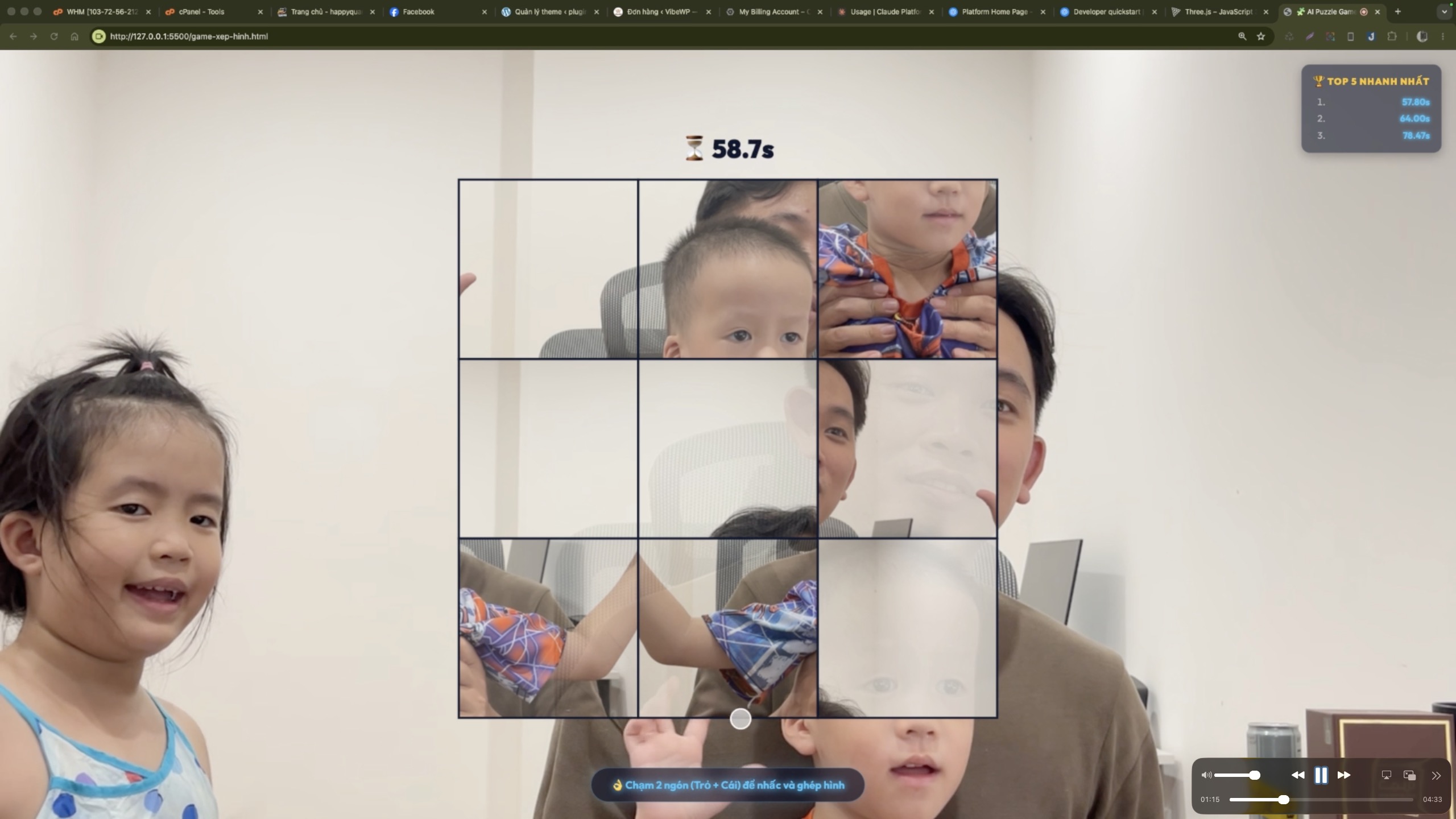Prompt game xếp hình Jigsaw AI tay điểu khiển trước camera